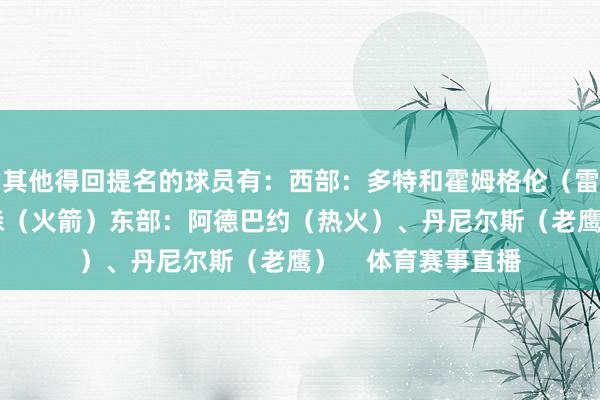 其他得回提名的球员有：西部：多特和霍姆格伦（雷霆）、阿门·汤普森（火箭）东部：阿德巴约（热火）、丹尼尔斯（老鹰）    体育赛事直播