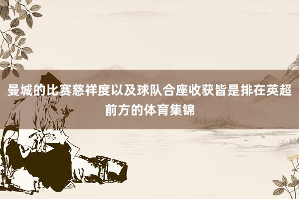 曼城的比赛慈祥度以及球队合座收获皆是排在英超前方的体育集锦