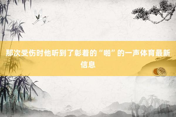 那次受伤时他听到了彰着的“啪”的一声体育最新信息